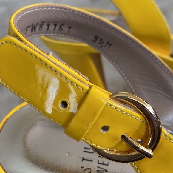 Stuart Weitzman Miss Jane Yellow Patent Leather Platform High Heel Sandals - Picture 10 of 14